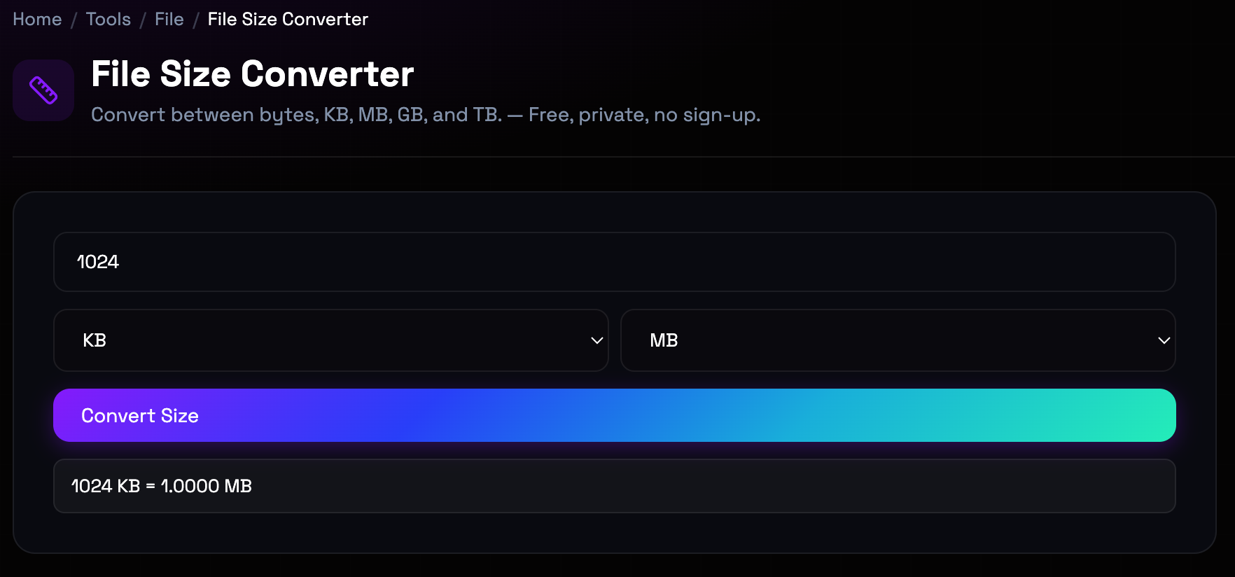 How to use File Size Converter online — free, fast, and private